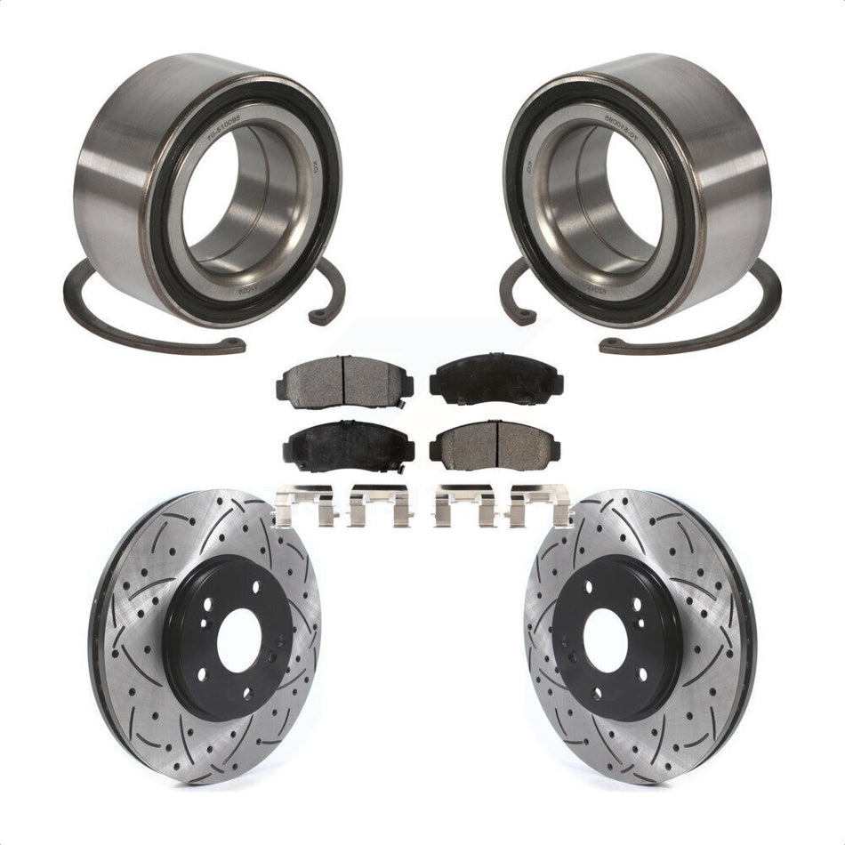 Front Wheel Bearing With Coated Drilled Slotted Disc Brake Rotors And Ceramic Pads Kit For Honda Accord Acura TSX KBB-115654