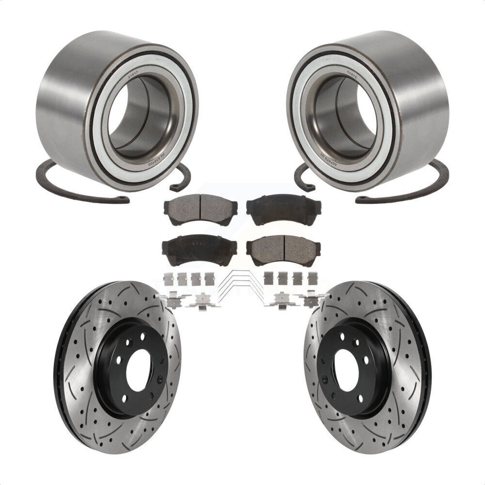 Front Wheel Bearing With Coated Drilled Slotted Disc Brake Rotors And Ceramic Pads Kit For 2009-2013 Mazda 6 3.7L KBB-115656