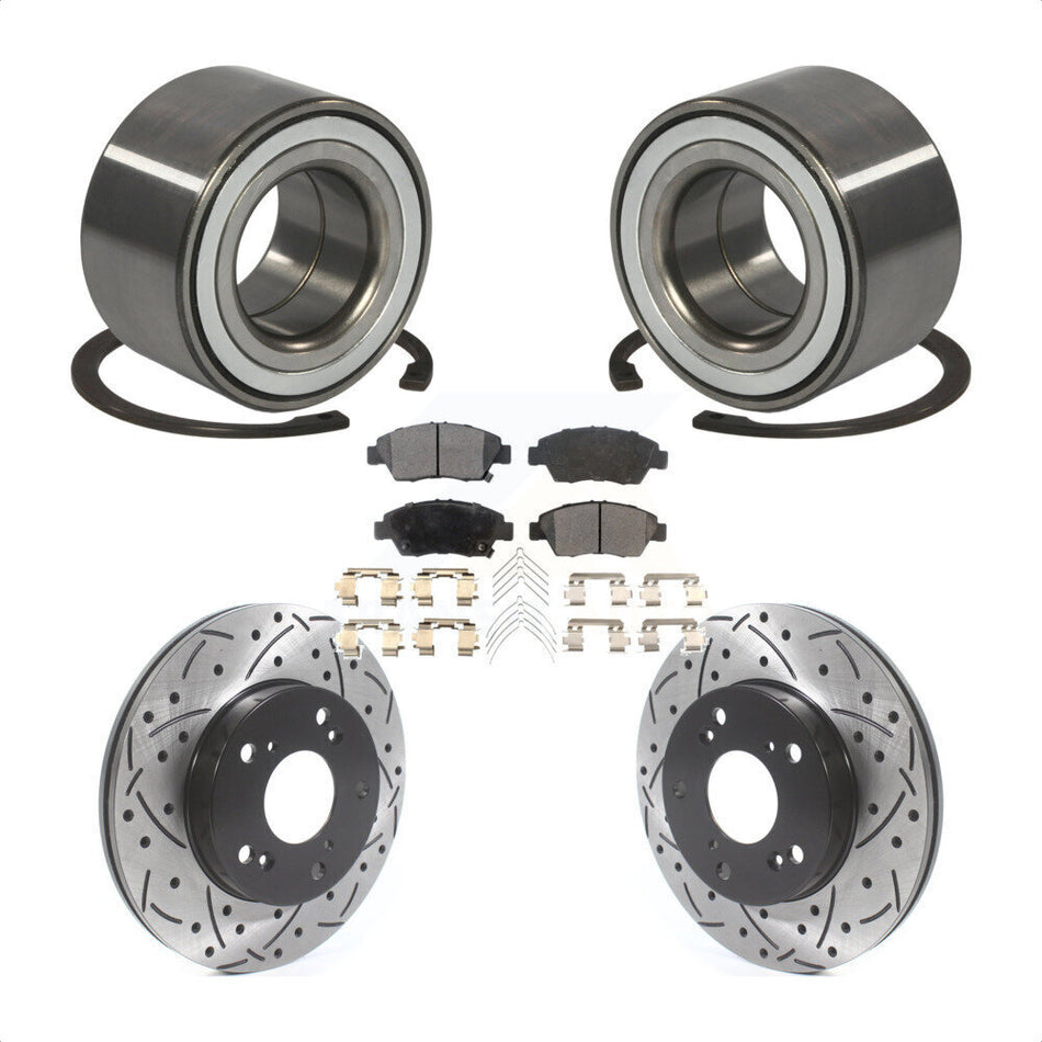 Front Wheel Bearing With Coated Drilled Slotted Disc Brake Rotors And Ceramic Pads Kit For 2011-2015 Honda CR-Z KBB-115657