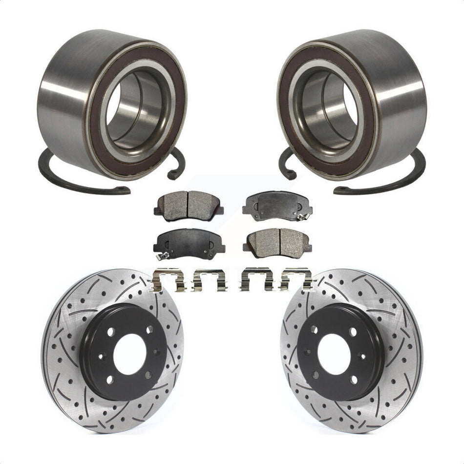 Front Wheel Bearing With Coated Drilled Slotted Disc Brake Rotors And Ceramic Pads Kit For Kia Rio KBB-115663