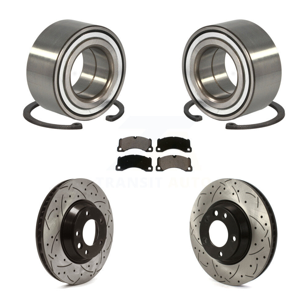 Front Wheel Bearing Coated Drilled Slotted Disc Brake Rotor & Pad Kit For Porsche Cayenne KBB-115670
