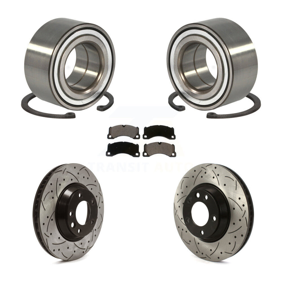 Front Wheel Bearing Coated Drilled Slotted Disc Brake Rotor & Pad Kit For Porsche Cayenne KBB-115670