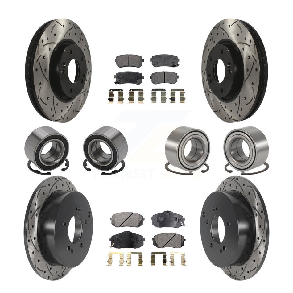Front Rear Wheel Bearings Coated Disc Brake Rotors And Ceramic Pads Kit (10Pc) For Hyundai Tucson Kia Sportage AWD KBB-115673