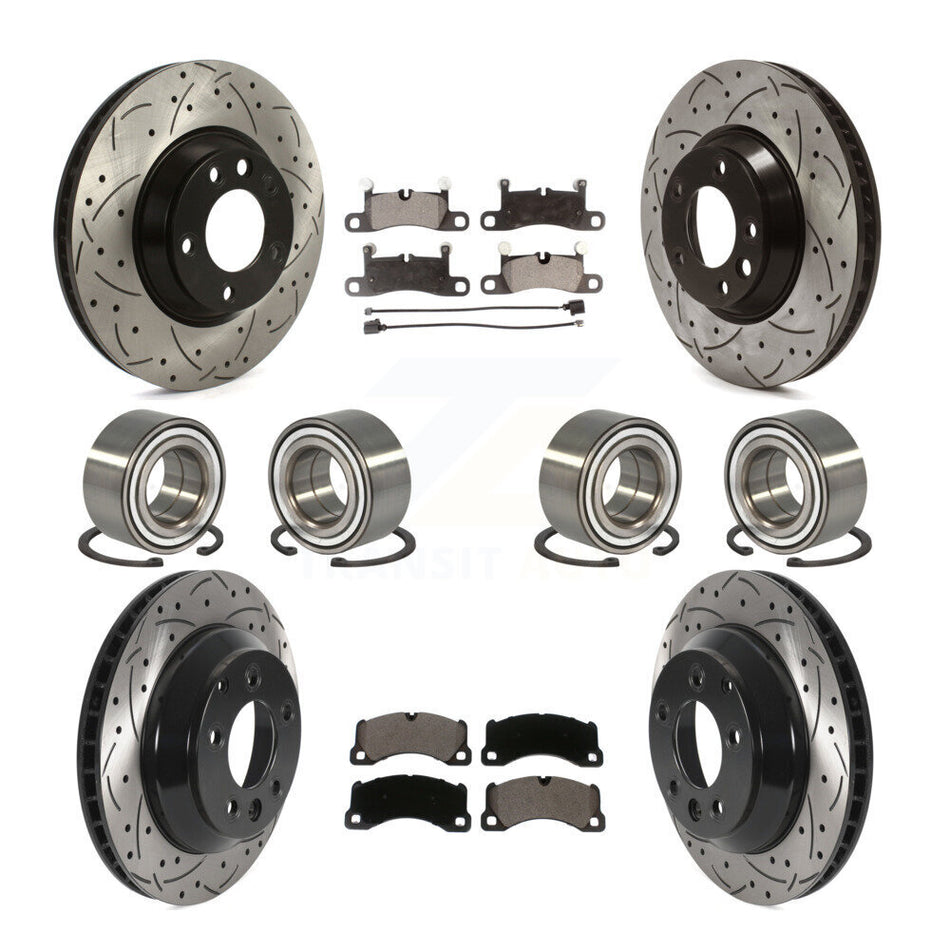 Front Rear Wheel Bearings Coated Disc Brake Rotors And Ceramic Pads Kit (10Pc) For 2011-2012 Porsche Cayenne Base With 380mm Diameter Rotor KBB-115681