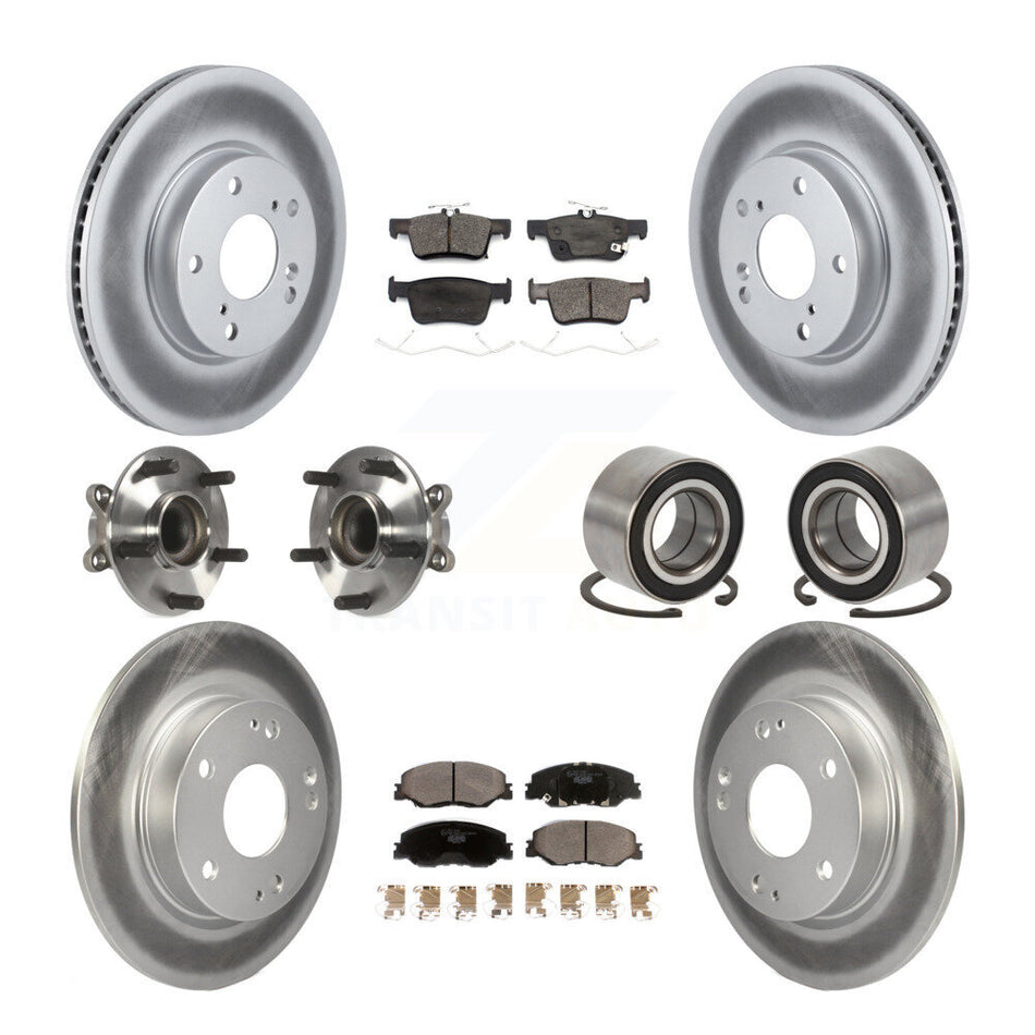 Front Rear Wheel Hub Bearings Assembly Coated Disc Brake Rotors And Ceramic Pads Kit (10Pc) For 2019 Honda Insight KBB-115692