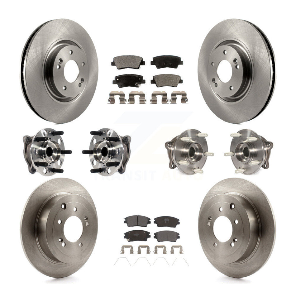 Front Rear Hub Bearings Assembly Disc Brake Rotors And Semi-Metallic Pads Kit (10Pc) For 2017-2021 Kia Sportage AWD with Turbocharged With Manual Parking KBB-115718
