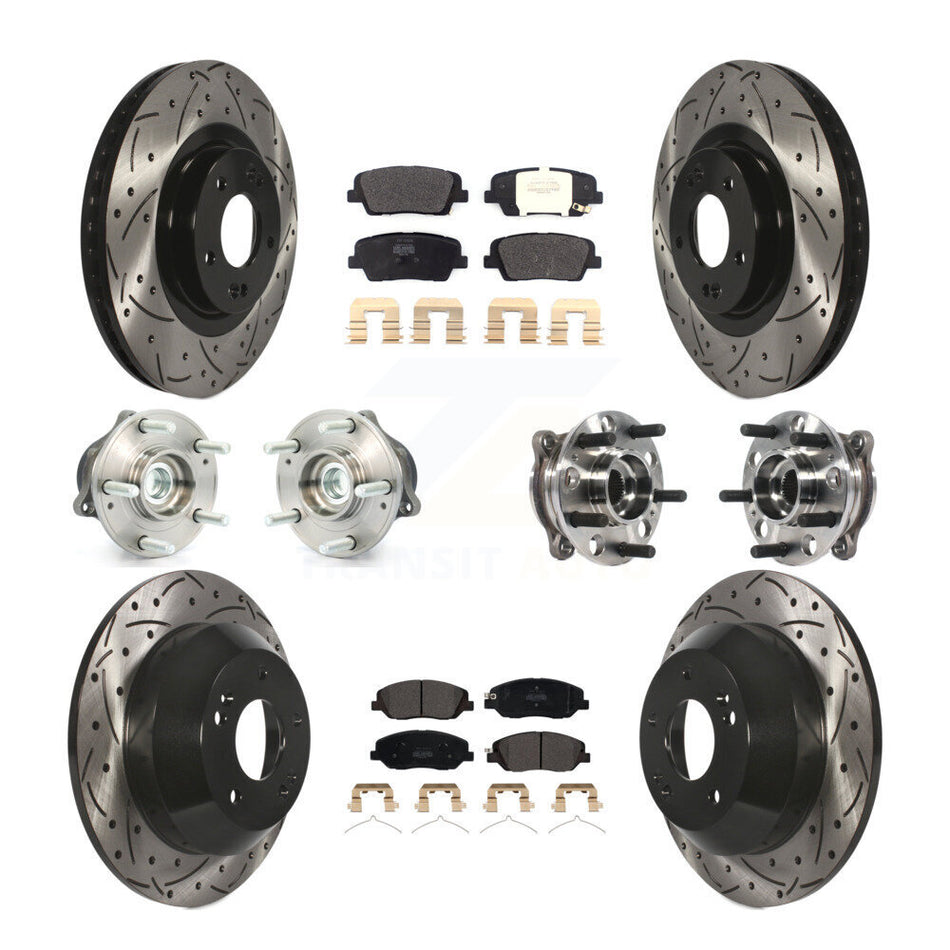 Front Rear Hub Bearings Assembly Coated Disc Brake Rotors And Semi-Metallic Pads Kit (10Pc) For Hyundai Santa Fe XL FWD KBB-115724
