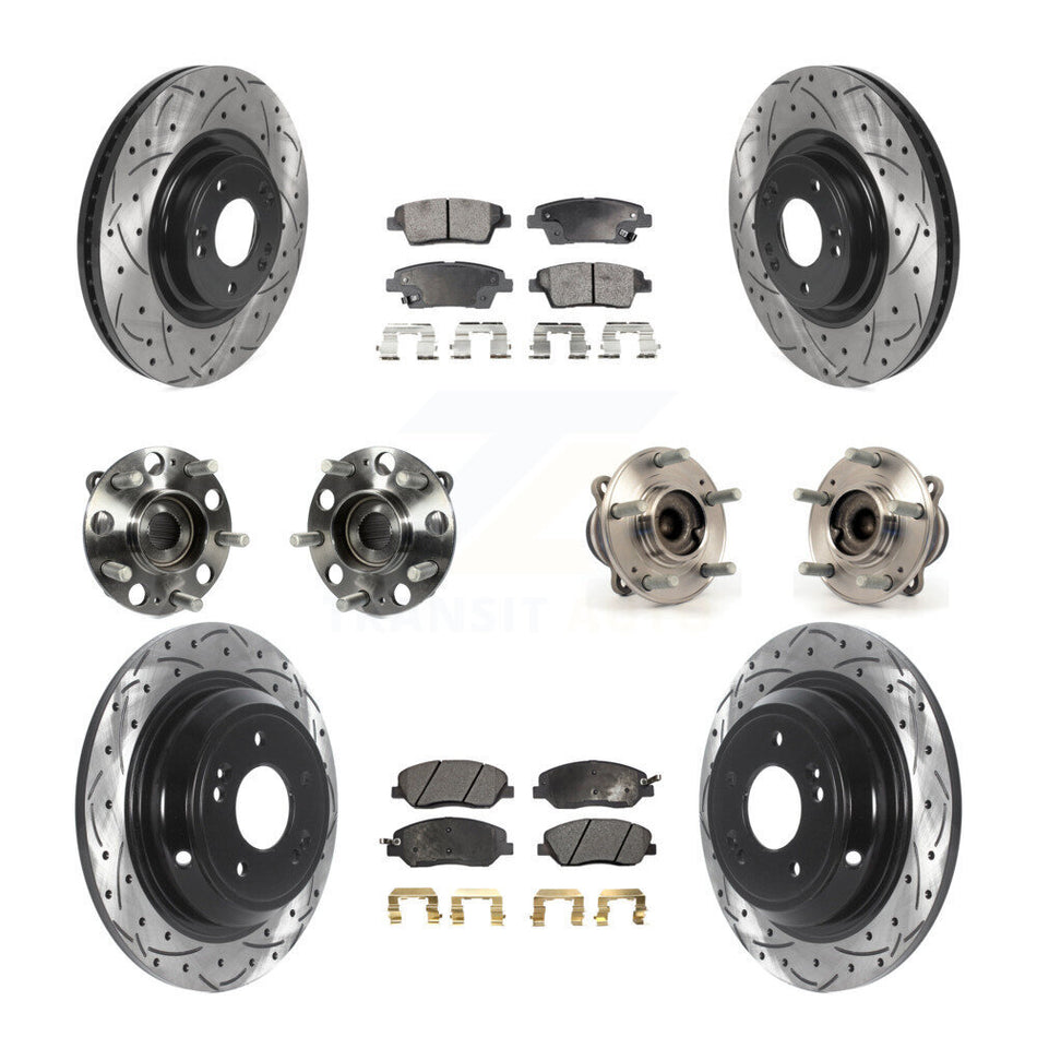 Front Rear Hub Bearings Assembly Coated Disc Brake Rotors And Semi-Metallic Pads Kit (10Pc) For 2012 Hyundai Genesis 3.8L KBB-115734