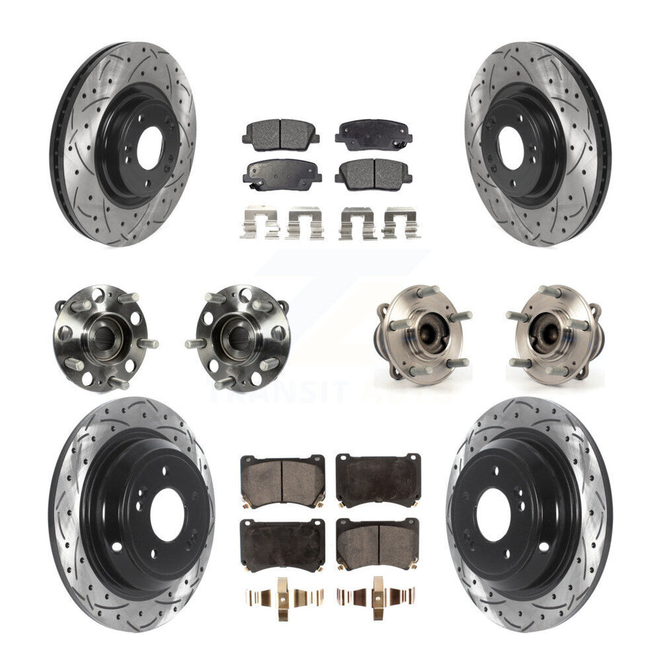Front Rear Hub Bearings Assembly Coated Disc Brake Rotors And Semi-Metallic Pads Kit (10Pc) For Hyundai Genesis 4.6L KBB-115735