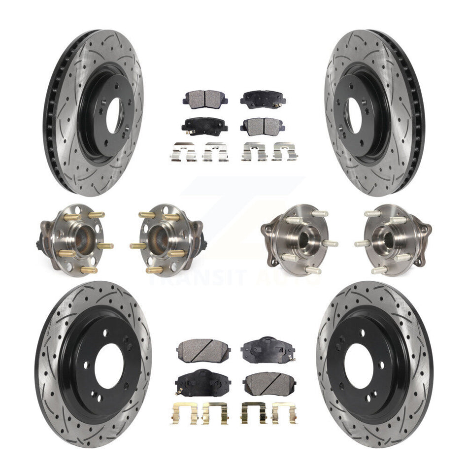 Front Rear Hub Bearings Assembly Coated Disc Brake Rotors And Semi-Metallic Pads Kit (10Pc) For 2015 Hyundai Sonata GAS engine With Power Operated Parking KBB-115744