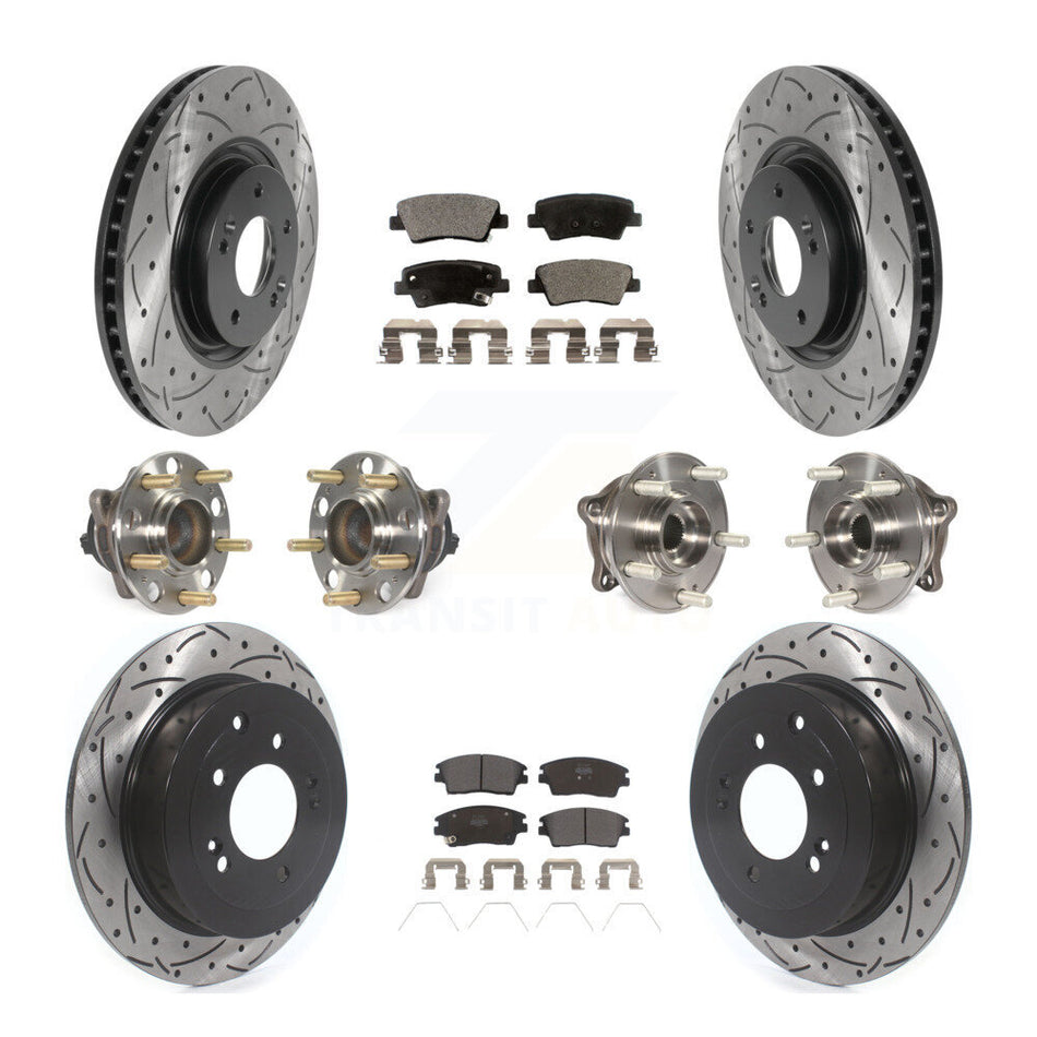 Front Rear Hub Bearings Coated Disc Brake Rotors And Pads Kit (10Pc) For Kia Sportage KBB-115745