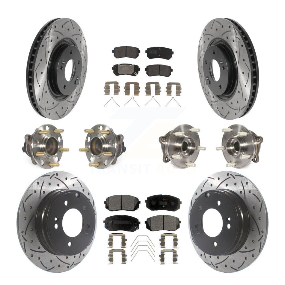 Front Rear Hub Bearings Assembly Coated Disc Brake Rotors And Semi-Metallic Pads Kit (10Pc) For Kia Optima With Manual Parking KBB-115746