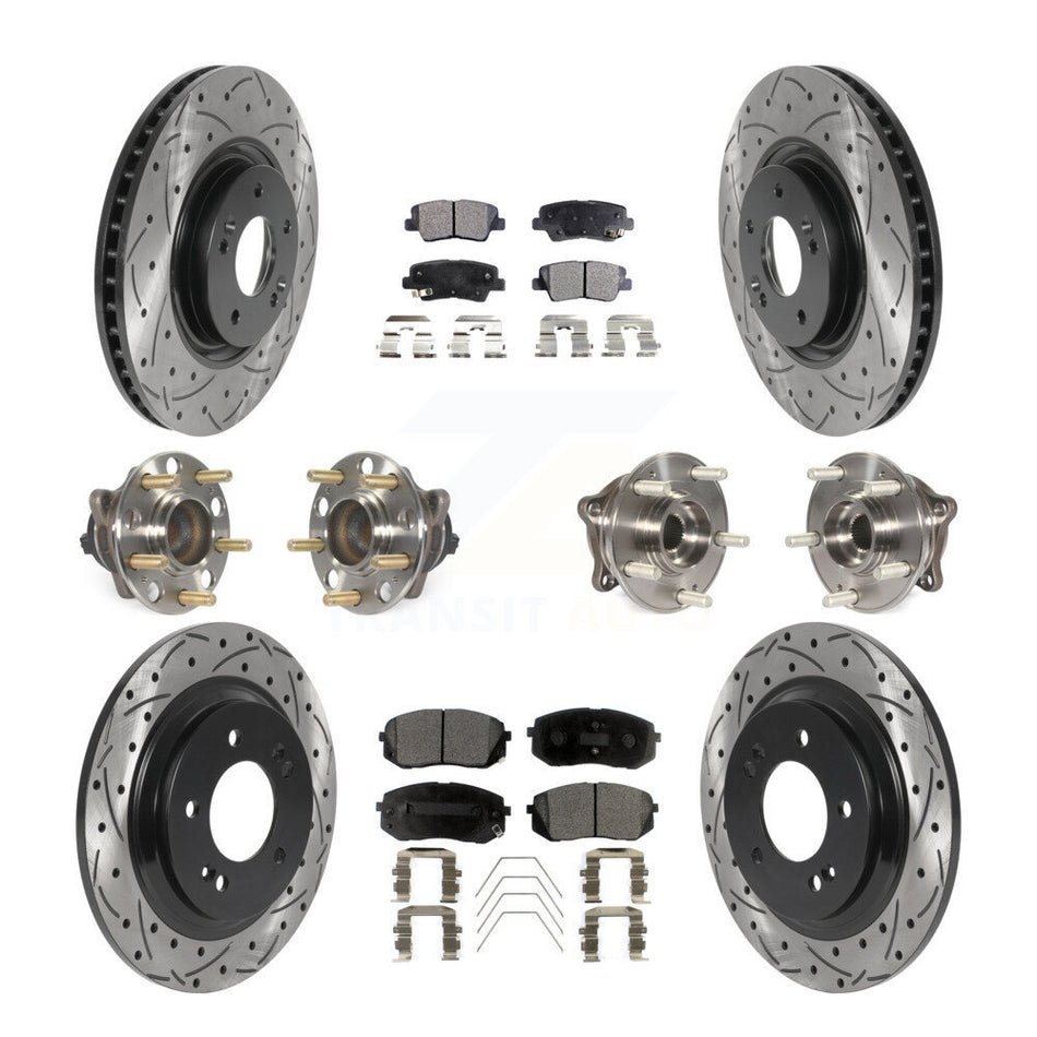 Front Rear Hub Bearings Assembly Coated Disc Brake Rotors And Semi-Metallic Pads Kit (10Pc) For 2016 Hyundai Sonata GAS engine With Power Operated Parking KBB-115747