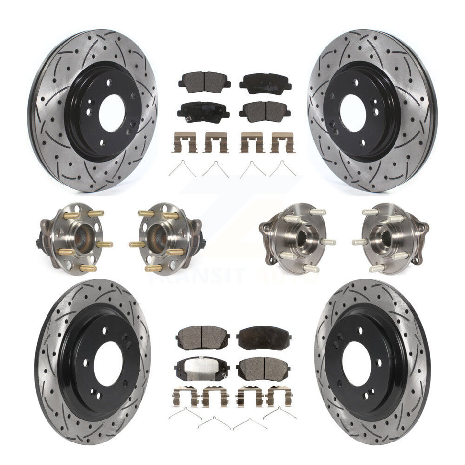 Front Rear Hub Bearings Assembly Coated Disc Brake Rotors And Semi-Metallic Pads Kit (10Pc) For Kia Optima With Electric Parking KBB-115752