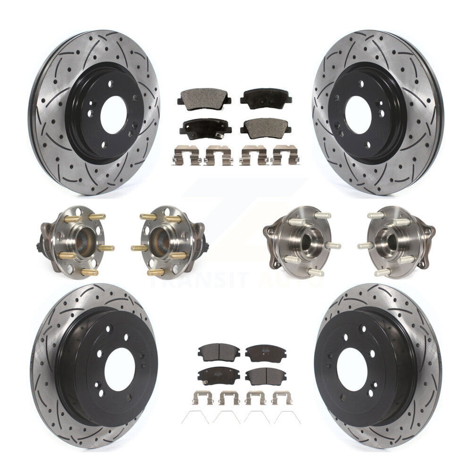 Front Rear Hub Bearings Assembly Coated Disc Brake Rotors And Semi-Metallic Pads Kit (10Pc) For Hyundai Tucson Kia Sportage KBB-115754