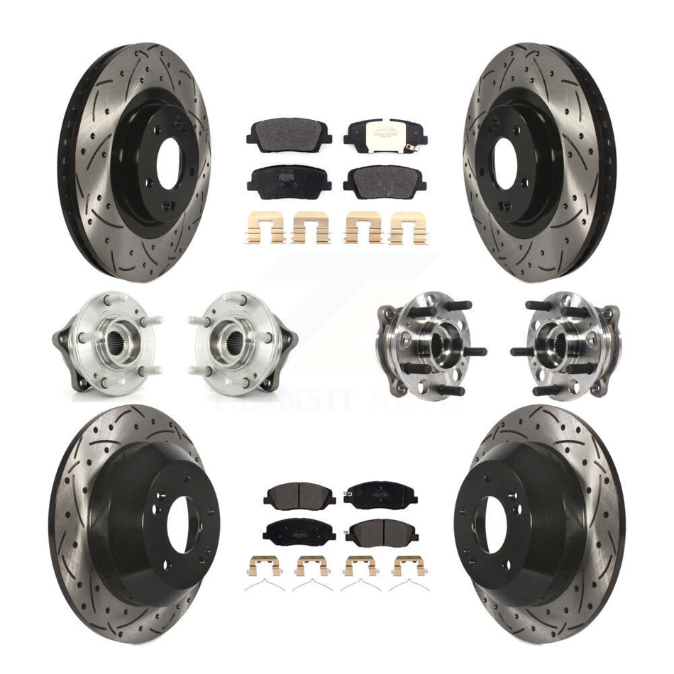 Front Rear Hub Bearings Assembly Coated Disc Brake Rotors And Semi-Metallic Pads Kit (10Pc) For Hyundai Santa Fe XL AWD KBB-115765