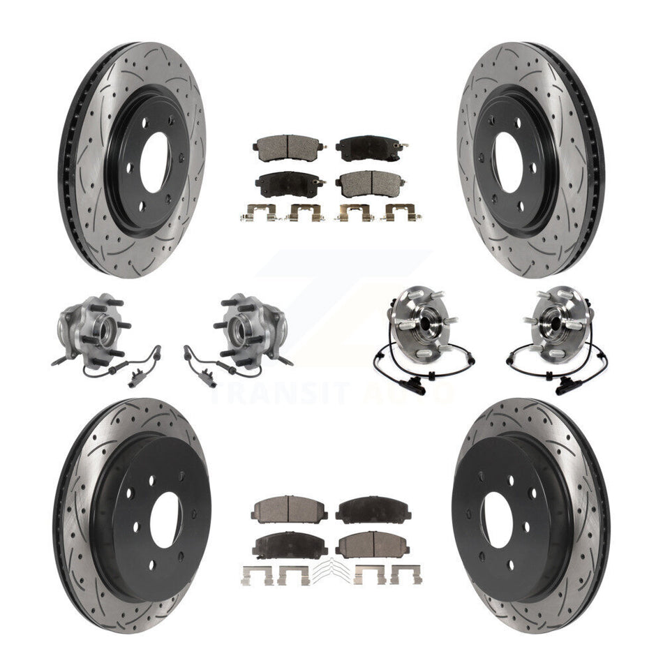 Front Rear Hub Bearings Assembly Coated Disc Brake Rotors And Semi-Metallic Pads Kit (10Pc) For INFINITI Nissan Armada QX80 QX56 KBB-115775