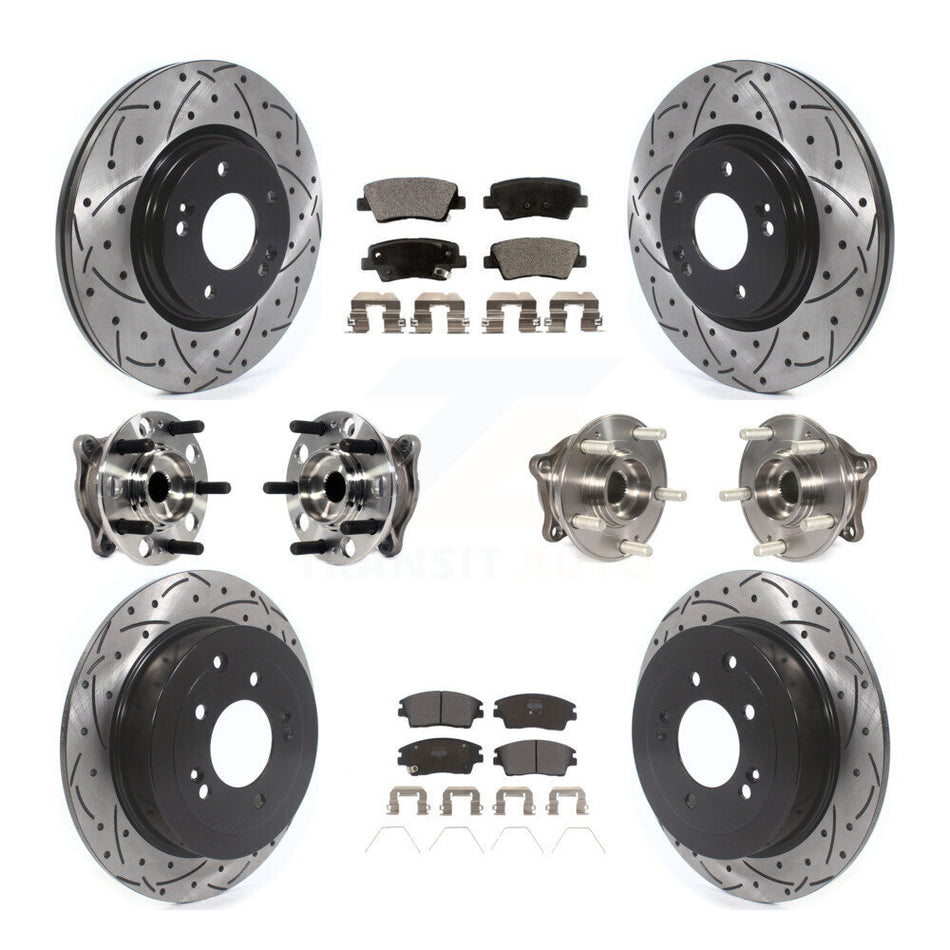 Front Rear Hub Bearings Assembly Coated Disc Brake Rotors And Semi-Metallic Pads Kit (10Pc) For Hyundai Tucson Kia Sportage KBB-115777