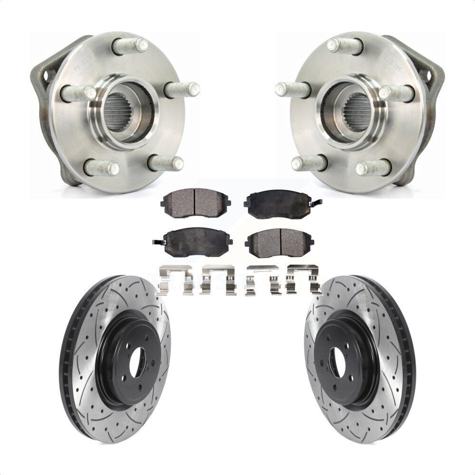 Front Hub Bearing Assembly With Coated Drilled Slotted Disc Brake Rotors And Semi-Metallic Pads Kit For Subaru Legacy KBB-115783