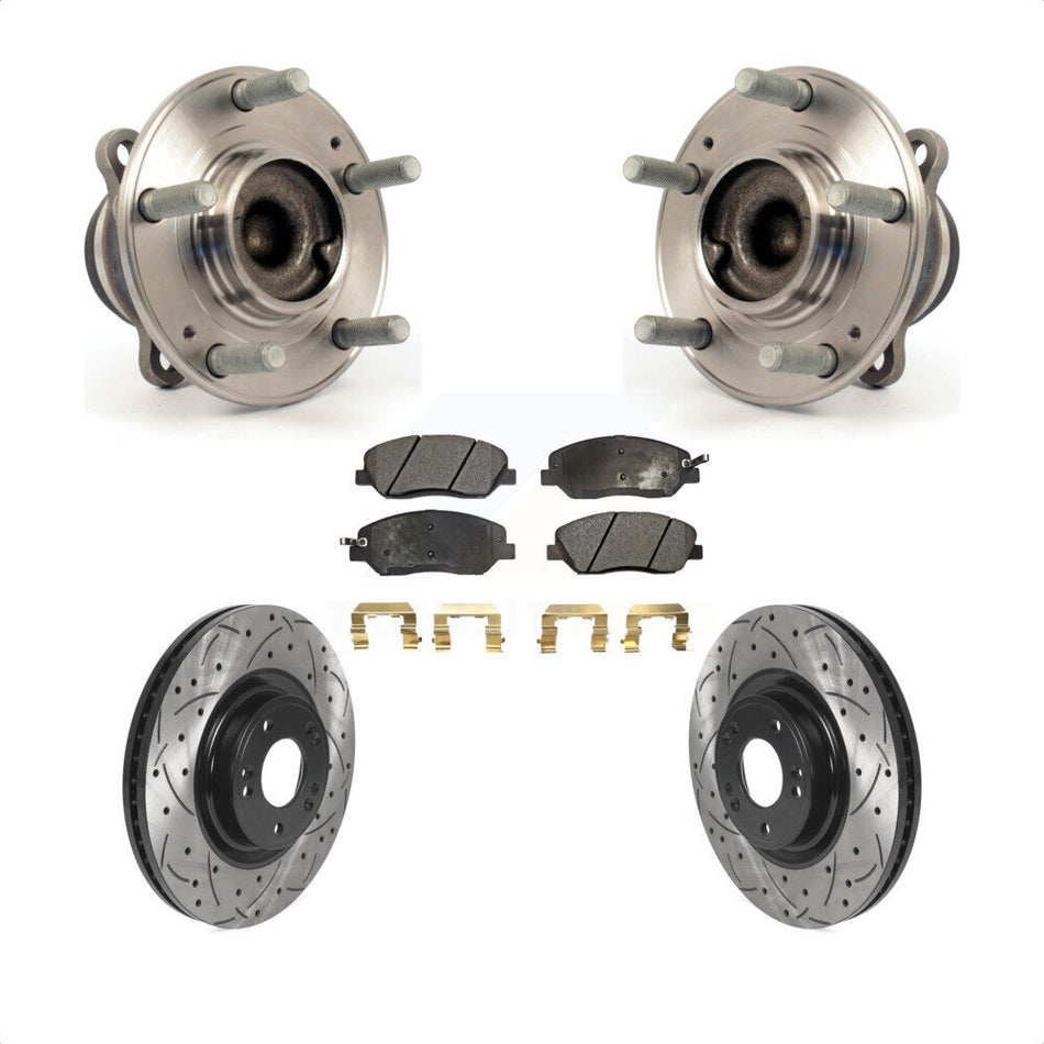 Front Hub Bearing Assembly With Coated Drilled Slotted Disc Brake Rotors And Semi-Metallic Pads Kit For 2012 Hyundai Genesis 3.8L KBB-115784