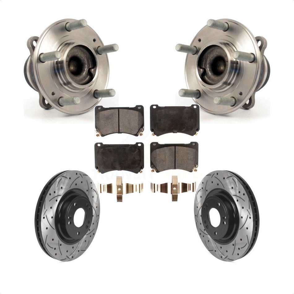 Front Hub Bearing Assembly With Coated Drilled Slotted Disc Brake Rotors And Semi-Metallic Pads Kit For Hyundai Genesis KBB-115785