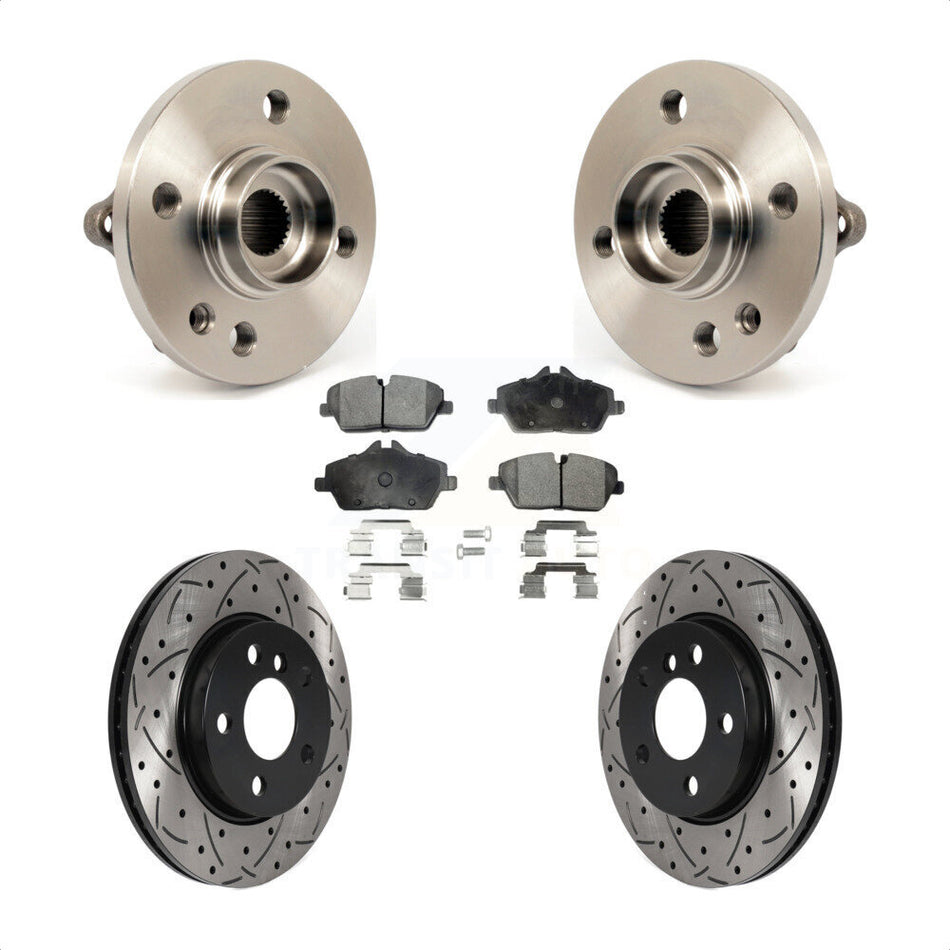 Front Hub Bearing Assembly With Coated Drilled Slotted Disc Brake Rotors And Pads Kit For 2014-2015 Mini Cooper Convertible Coupe 280mm Diameter Rotor 5 Lug Wheels KBB-115793