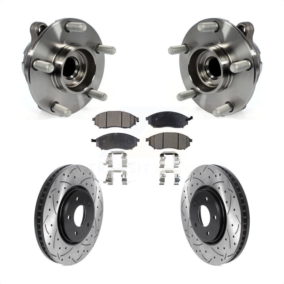 Front Hub Bearing Assembly With Coated Drilled Slotted Disc Brake Rotors And Semi-Metallic Pads Kit For Infiniti FX35 FX37 QX70 INFINITI KBB-115798
