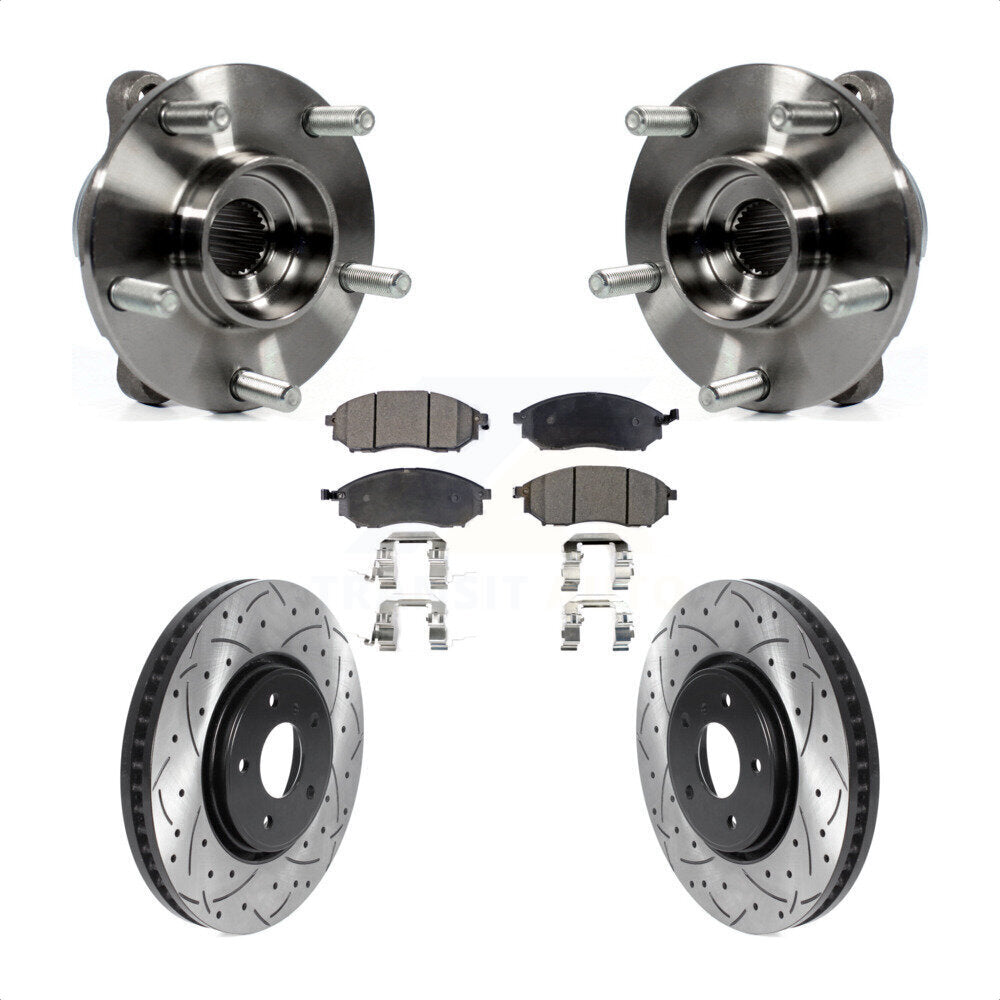 Front Hub Bearing Assembly Drilled Slot Brake Rotor & Pad Kit For INFINITI FX35 FX37 FX45 KBB-115799