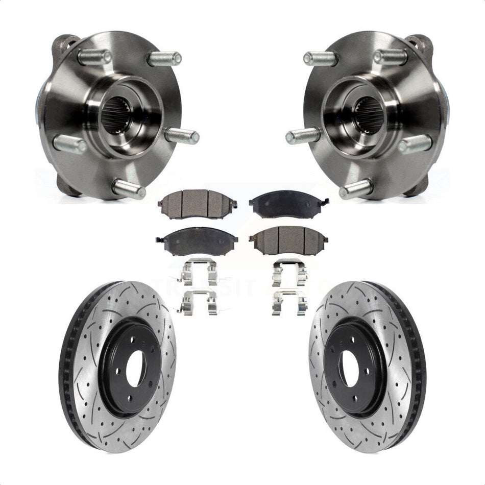 Front Hub Bearing Assembly Drilled Slot Brake Rotor & Pad Kit For INFINITI FX35 FX37 FX45 KBB-115799