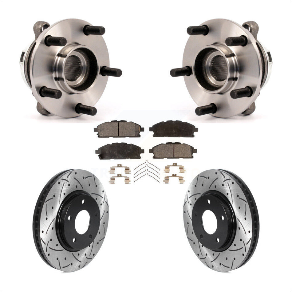 Front Hub Bearing Assembly With Coated Drilled Slotted Disc Brake Rotors And Semi-Metallic Pads Kit For 2011-2017 Nissan Quest KBB-115800