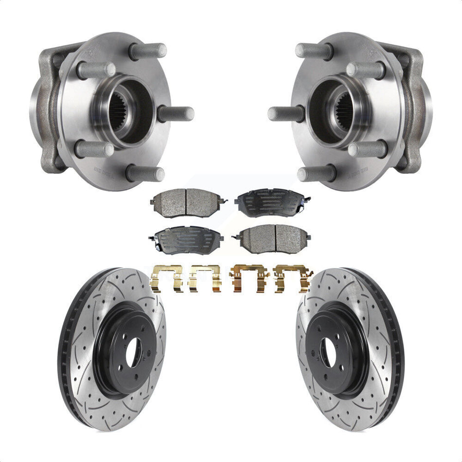 Front Hub Bearing Assembly With Coated Drilled Slotted Disc Brake Rotors And Semi-Metallic Pads Kit For Subaru Forester 2.0L KBB-115805