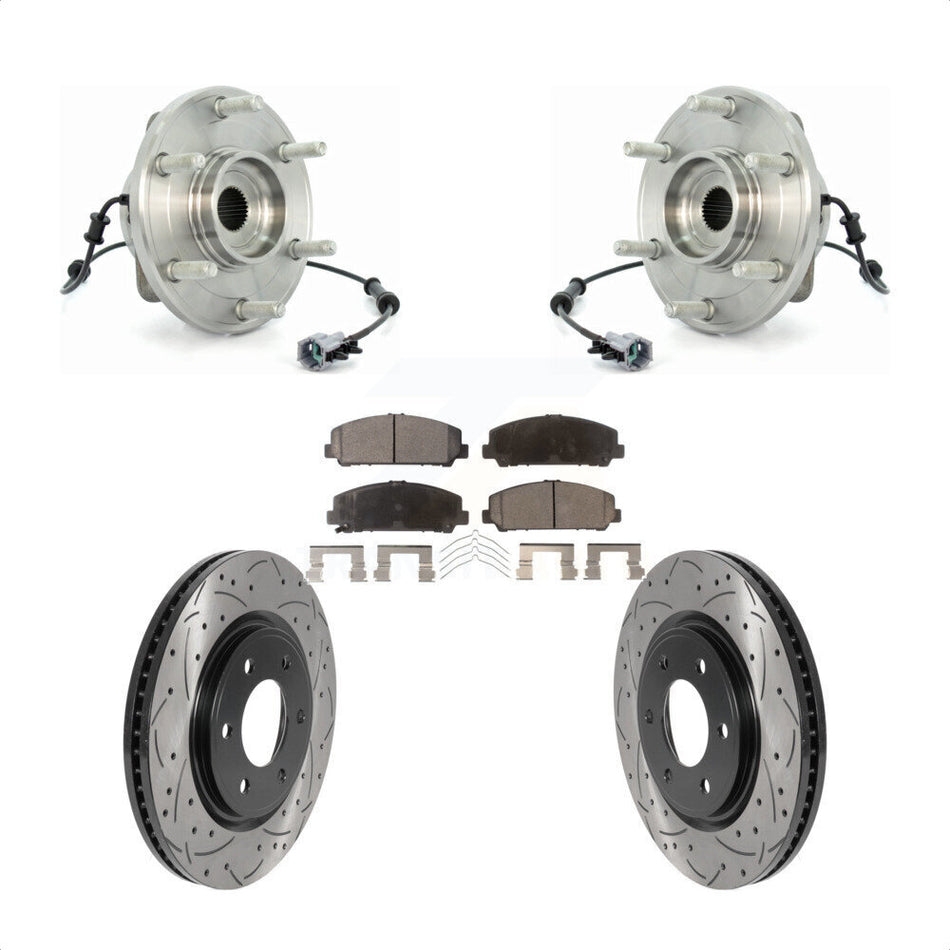 Front Hub Bearing Assembly With Coated Drilled Slotted Disc Brake Rotors And Semi-Metallic Pads Kit For 2007 INFINITI QX56 From 04 07 KBB-115808