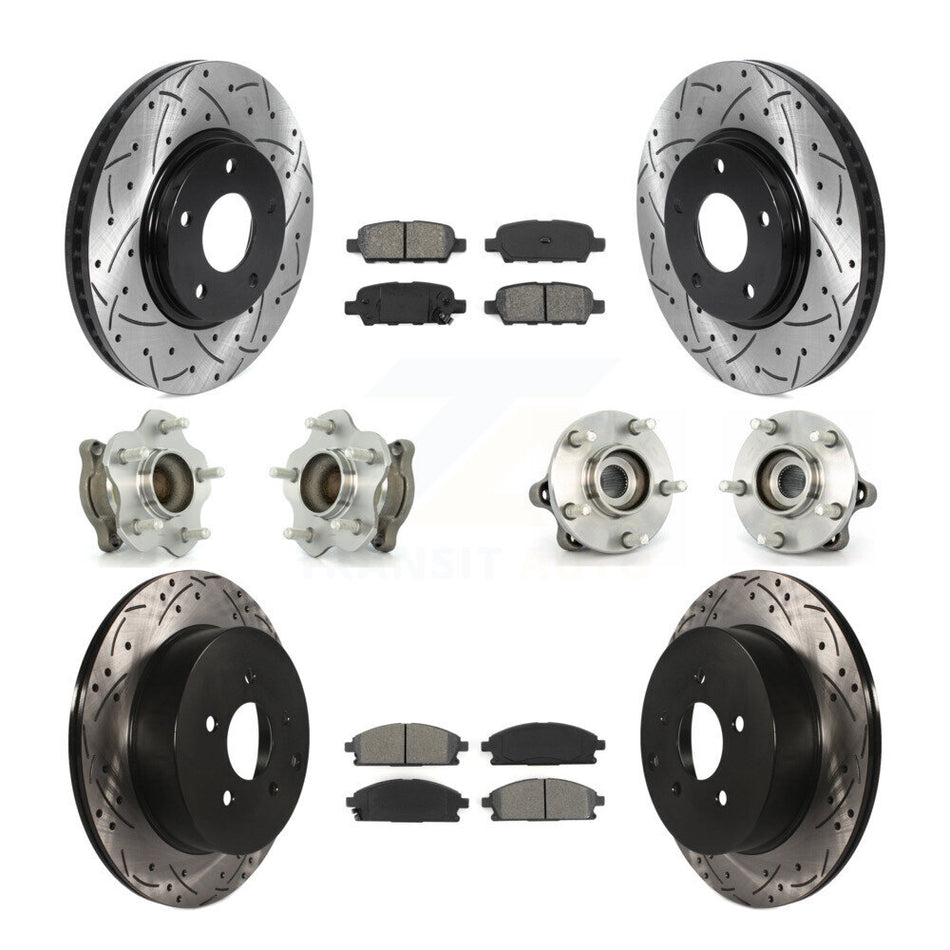 Front Rear Hub Bearings Assembly Coated Disc Brake Rotors And Semi-Metallic Pads Kit (10Pc) For 2004-2009 Nissan Quest KBB-115827