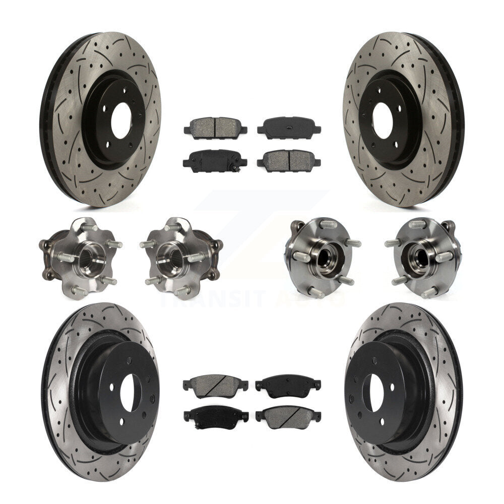 Front Rear Hub Bearings Coated Disc Brake Rotors And Pads Kit (10Pc) For INFINITI G35 Q60 KBB-115834