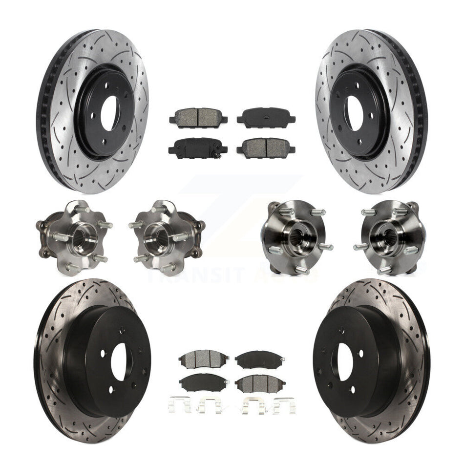 Front Rear Hub Bearing Coated Disc Brake Rotor Pads Kit (10Pc) For INFINITI FX35 FX37 AWD KBB-115835