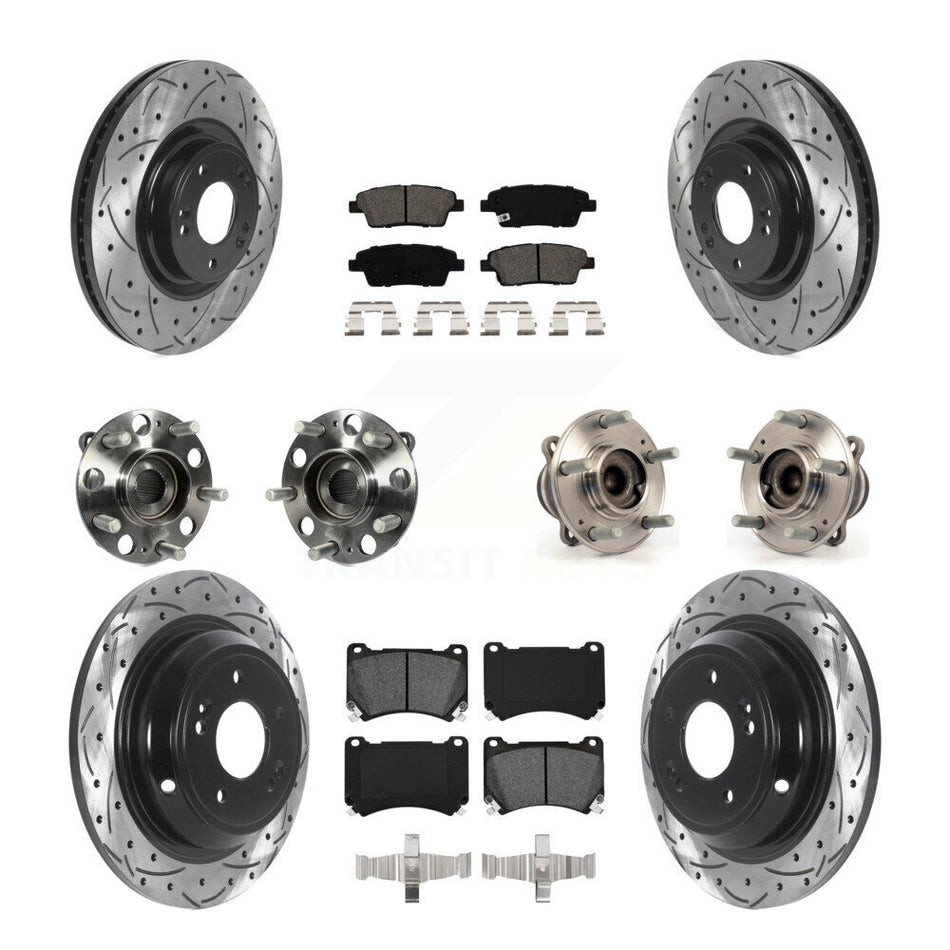 Front Rear Hub Bearings Coated Disc Brake Rotors And Pads Kit (10Pc) For Hyundai Genesis KBB-115849