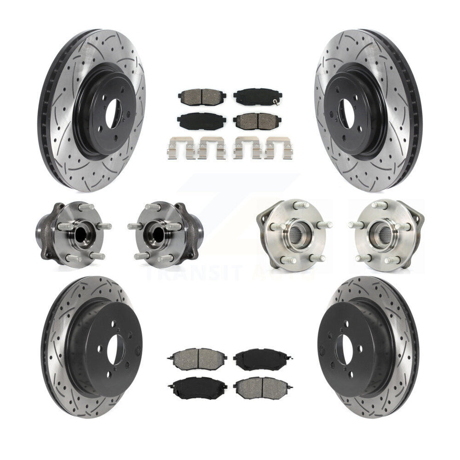 Front Rear Hub Bearings Assembly Coated Disc Brake Rotors And Semi-Metallic Pads Kit (10Pc) For 2014 Subaru Forester 2.0L To 01 14 KBB-115856