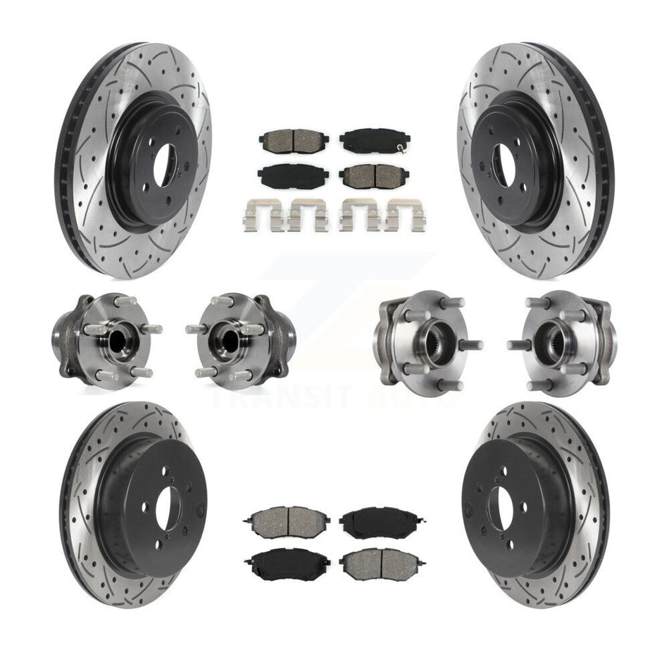 Front Rear Hub Bearings Assembly Coated Disc Brake Rotors And Semi-Metallic Pads Kit (10Pc) For Subaru Forester 2.0L KBB-115858