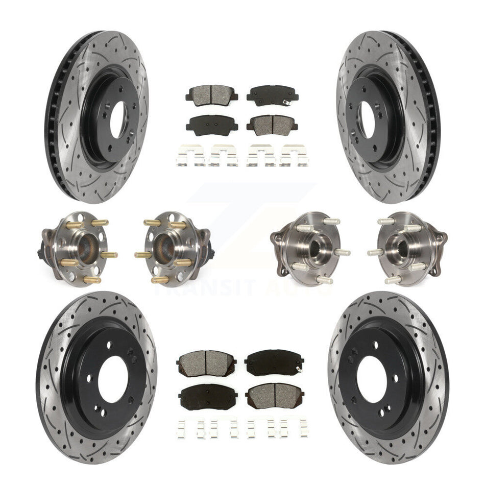 Front Rear Hub Bearings Assembly Coated Disc Brake Rotors And Semi-Metallic Pads Kit (10Pc) For 2015 Hyundai Sonata GAS engine With Power Operated Parking KBB-115860