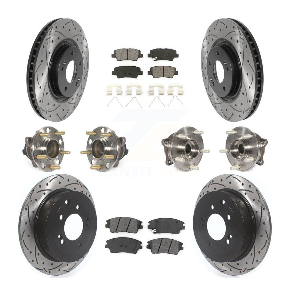 Front Rear Hub Bearings Assembly Coated Disc Brake Rotors And Semi-Metallic Pads Kit (10Pc) For 2017-2021 Kia Sportage FWD with Turbocharged With Manual Parking KBB-115861