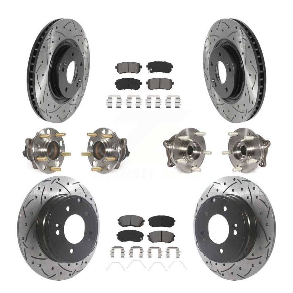 Front Rear Hub Bearings Assembly Coated Disc Brake Rotors And Semi-Metallic Pads Kit (10Pc) For Kia Optima With Manual Parking KBB-115862