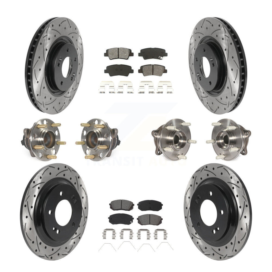 Front Rear Hub Bearings Assembly Coated Disc Brake Rotors And Semi-Metallic Pads Kit (10Pc) For 2016 Hyundai Sonata GAS engine With Power Operated Parking KBB-115863