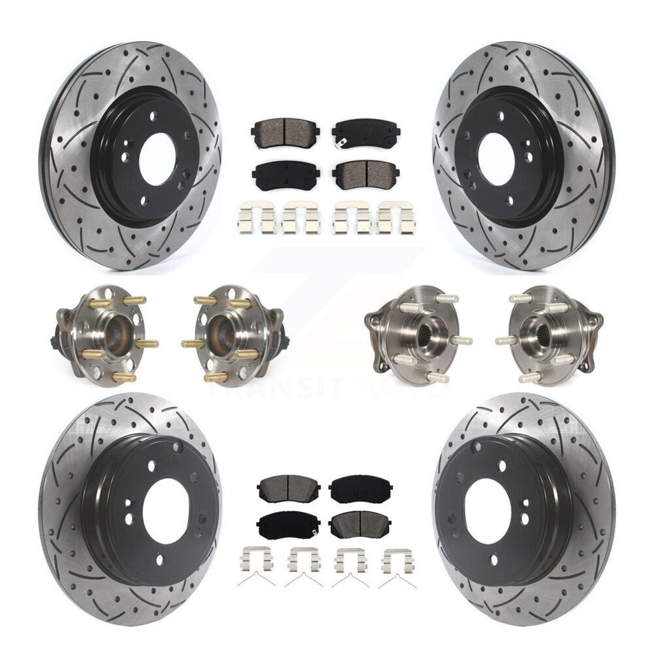 Front Rear Hub Bearings Assembly Coated Disc Brake Rotors And Semi-Metallic Pads Kit (10Pc) For 2015-2016 Hyundai Sonata GAS engine With Manual Parking KBB-115866