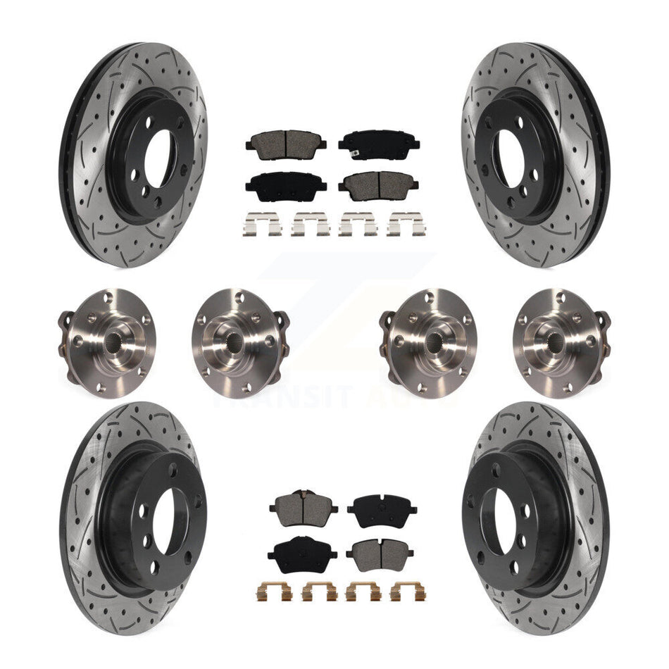 Front Rear Hub Bearings Assembly Coated Disc Brake Rotors And Semi-Metallic Pads Kit (10Pc) For Mini Cooper Countryman Paceman S ALL4 with AWD KBB-115871