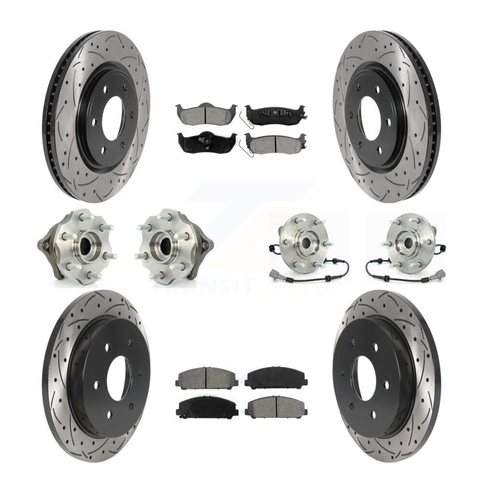 Front Rear Hub Bearings Assembly Coated Disc Brake Rotors And Semi-Metallic Pads Kit (10Pc) For 2008 Nissan Armada AWD 4WD With Internal ABS KBB-115881