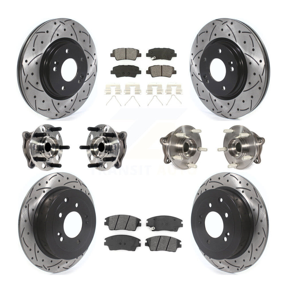 Front Rear Hub Bearings Assembly Coated Disc Brake Rotors And Semi-Metallic Pads Kit (10Pc) For Hyundai Tucson Kia Sportage KBB-115890
