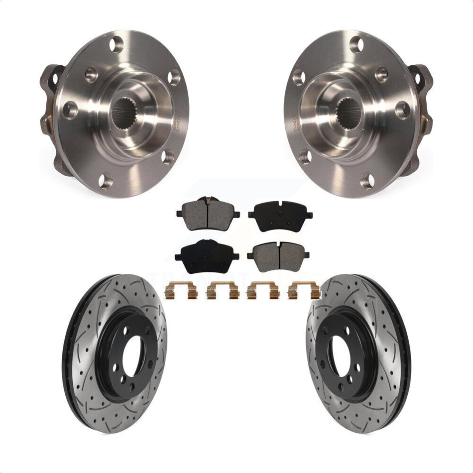 Front Hub Bearing Assembly With Coated Drilled Slotted Disc Brake Rotors And Semi-Metallic Pads Kit For Mini Cooper Countryman Paceman KBB-115891