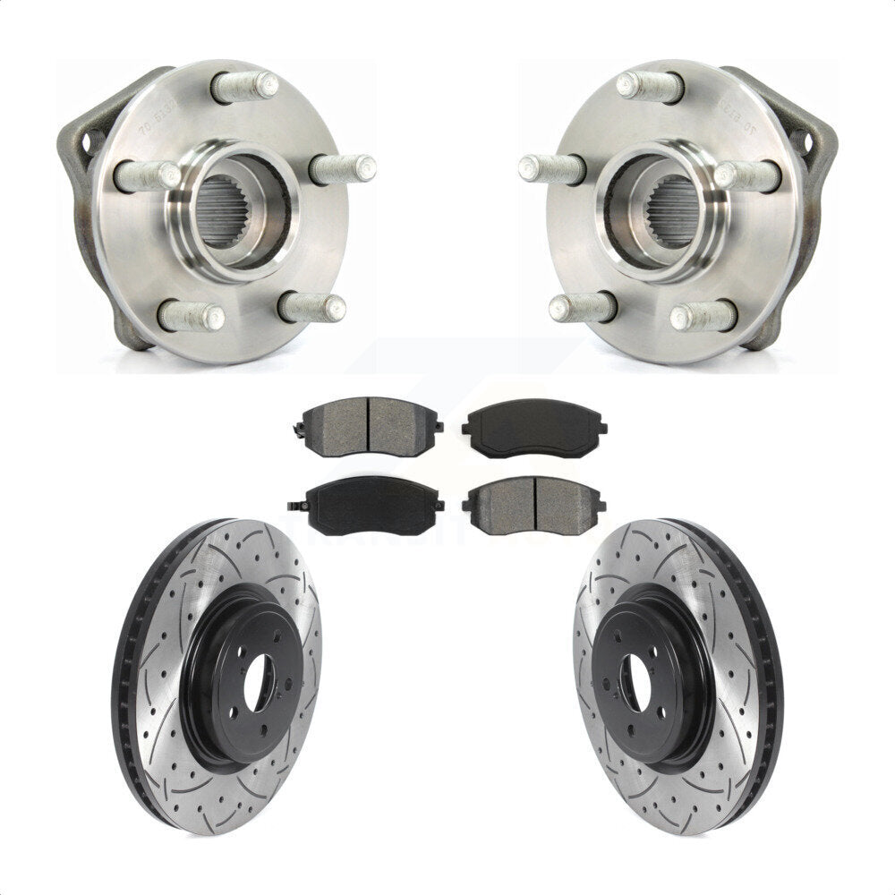 Front Hub Bearing Assembly Coated Drilled Slotted Brake Rotor & Pad Kit For Subaru Legacy KBB-115895