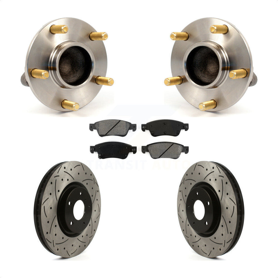 Front Hub Bearing Assembly With Coated Drilled Slotted Disc Brake Rotors And Semi-Metallic Pads Kit For 2007 INFINITI G35 Sport with Coupe RWD KBB-115896