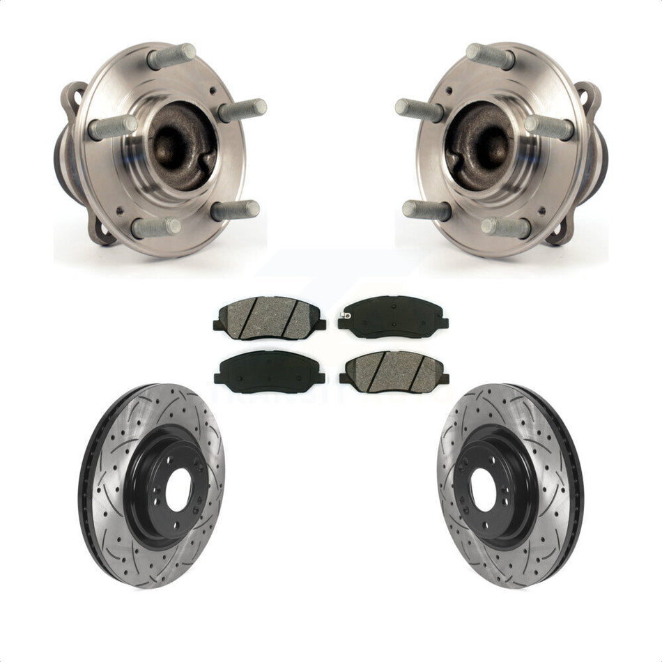 Front Hub Bearing Assembly Drilled Slot Brake Rotor Pad Kit For 2012 Hyundai Genesis 3.8L KBB-115897